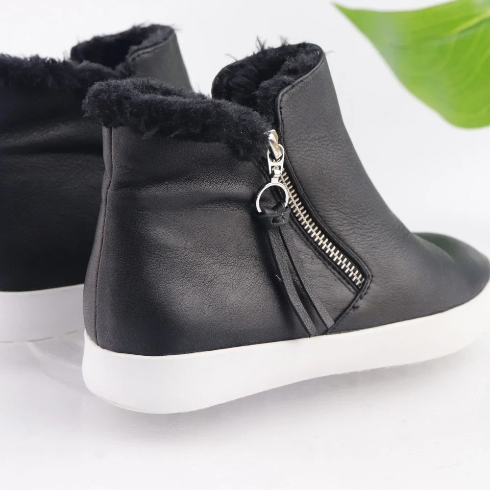Rebecca Minkoff Womens Shelly Sneaker Boost Size 7 Black Leather Zip Fur Booties